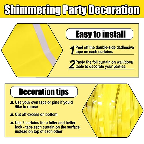 Image of 3 Pack Macaron Yellow Foil Fringe Curtain Backdrop, 3.28Ft x 9.8Ft Metallic Tinsel Foil Fringe Streamer Curtains for Photo Booth, Christmas Day, Thanksgiving, Wedding, New Year Party Decorations