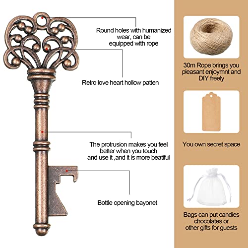 Honeydak 80 Pieces Key Bottle Openers Vintage Skeleton Key Bottle Opener With Rope Escort Card Tag Includes Organza Bag Vintage Wedding Favors Rustic Decoration For Birthday Party Keepsake #TOP2