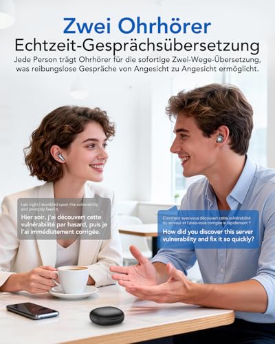 Relxhome MS108 Übersetzer Kopfhörer, Zwei Paar Kopfhörer, Übersetzungskopfhörer 135 Sprachen mit App, 6 Übersetzungsmodi, Bluetooth 6.0, Geeignet für Lernen, Business