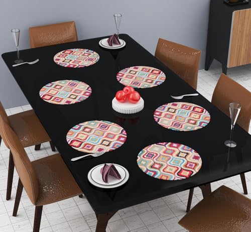Image of LaVichitra Cotton Table Placemat | Dining Table Mat | Bed Side Table Mat | Cotton Round Shape Placemats | Washable PlaceMat for Shelves & Plant Pots - Pack of 6, Ikat Print