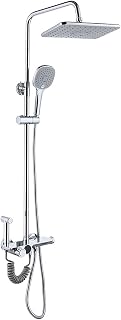 Shower Set with Handheld Shower, Exposed Chrome Rainfall Shower Faucet Fixture Set Used for Bathroom Renovation, Height and Angle Adjustable