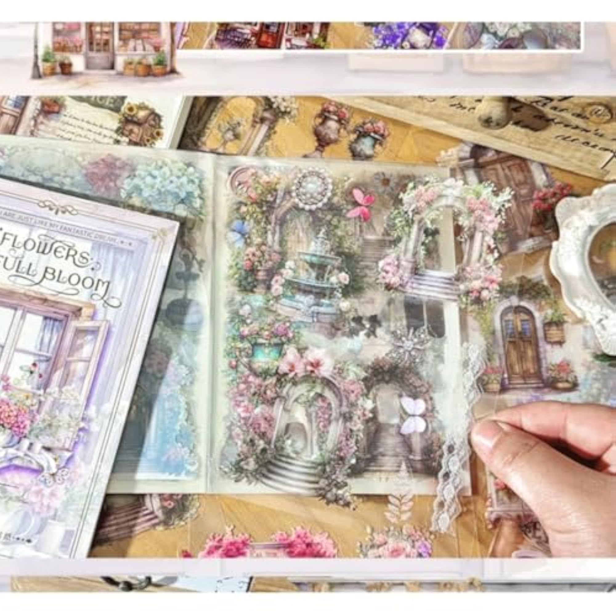 Vintage Flower House PET Sticker Book for Crafting