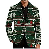Christmas Blazer for Men Fashion One Button Notch Collar Corduroy Suit Jackets Casual Xmas Print Long Sleeve Blazers Green