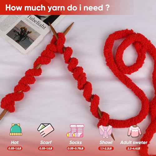 Image of MINUPWELL 8 Packs Jumbo Chunky Chenille Yarn - 1820g(64oz) 254 Yards (761ft) Bulky Yarn - Chunky Yarn for Hand Knitting Blanket,Cushions, Pet Bed - Soft and Durable(Red)
