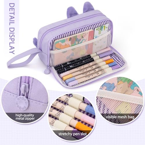 Image of CICIMELON Cartoon Pencil Case, Large Capacity Pen Pouch with Embroidered Animal Design, School Supplies Bag for Kids, Teens, Students (Purple Koala)