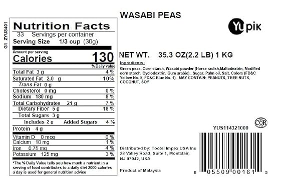 Yupik Wasabi Peas, 2.2 lb Crunchy & Spicy Roasted Green Peas with Wasabi Seasoning, Vegan & Kosher Snack
