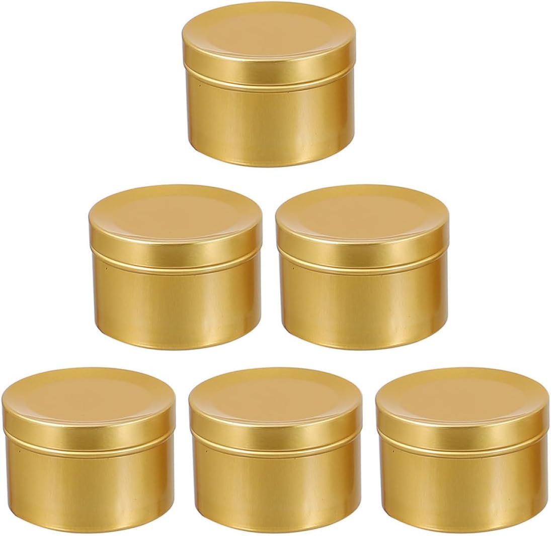 Cabilock 6Pcs 50Ml Aluminum Alloy Candle Jars DIY Candle Making Containers with Screw Lids for Cosmetic Cream Storage Travel Tins in Gold