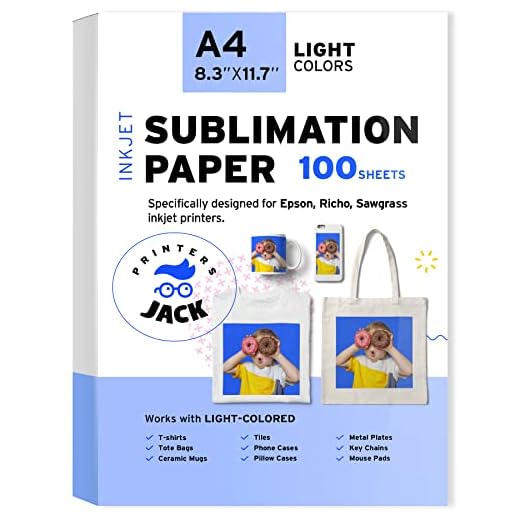 Printers Jack Sublimation Paper - Heat Transfer Paper 100 Sheets 8.3" x 11.7" for Any Epson HP Canon Sawgrass Inkjet Printer with Sublimation Ink for T shirt Mugs DIY