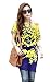 Women Loose Fit Batwing Sleeve Flower Print Long Blouse Top Yellow Medium