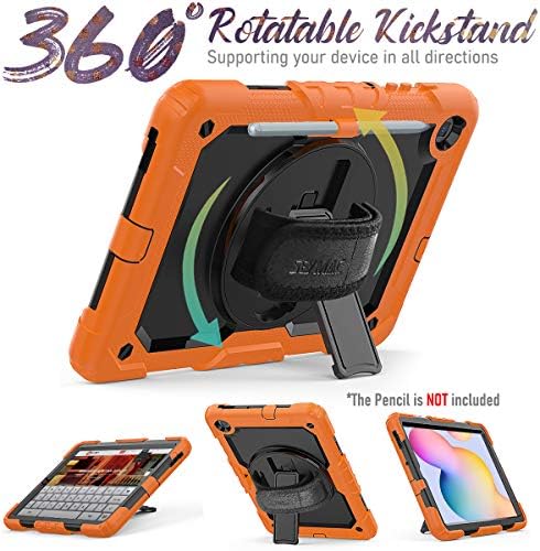 SEYMAC Galaxy Tab S6 Lite 2022/2020 (10.4 Inch) Case, Shockproof Case with Shoulder Strap[360 Rotating Hand Strap/Stand, Pencil Holder]Screen Protector for Samsung S6 Lite for Kids, Orange