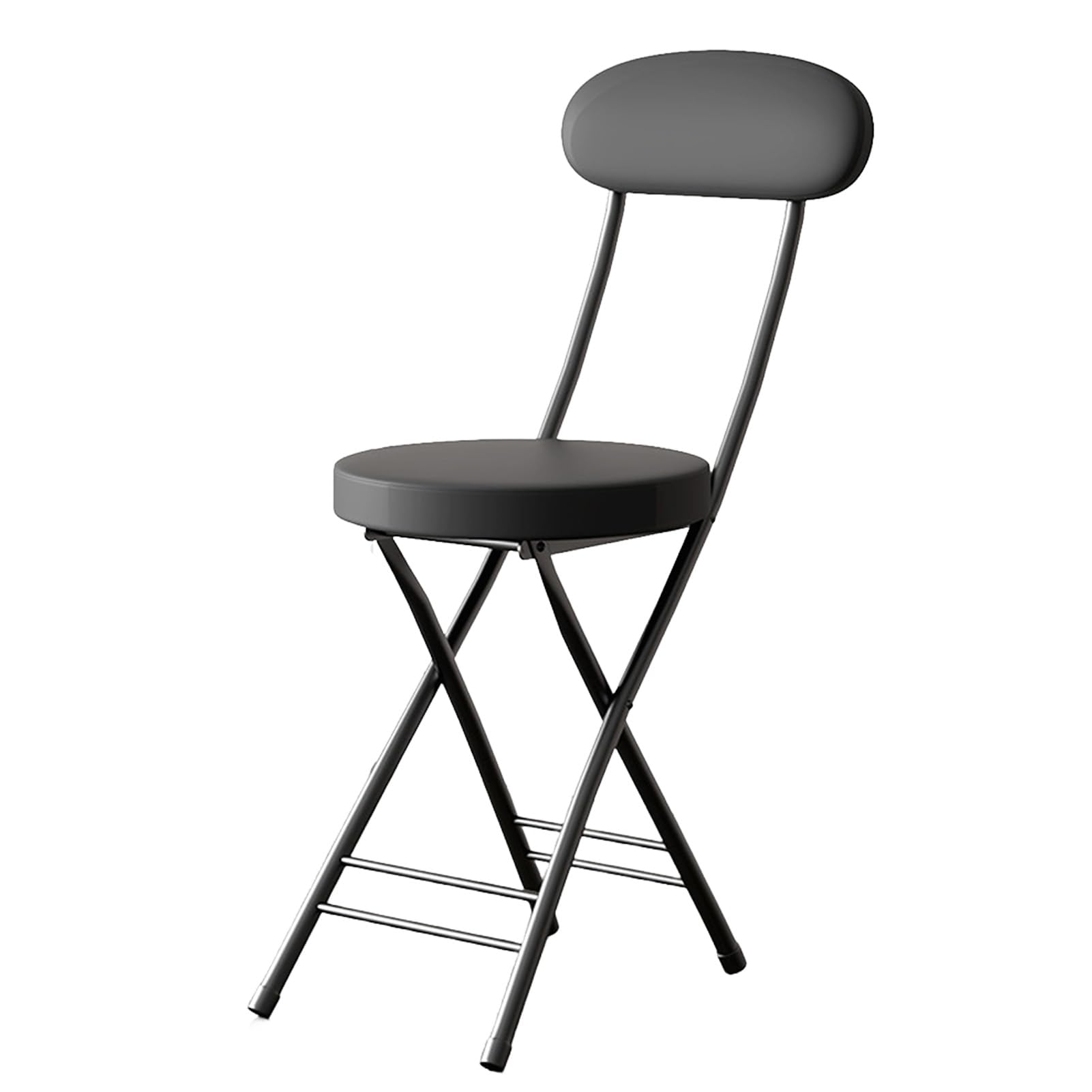 Taburete Plegable de 45cm, Taburete Redondo Acolchado Plegable portátil con Respaldo y Reposapiés, para Cocina, Sala de Estar, Jardín, Camping, Pesca ( Color : Zwart )