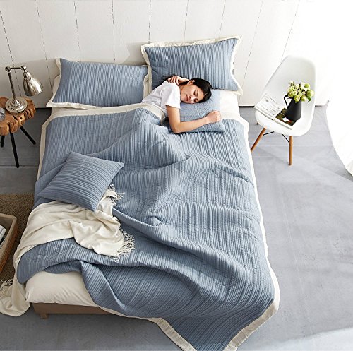 wonbye 4 Pieces Bed Quilted Comforter Set (Full/Queen Size, Blue) - Machine Washable