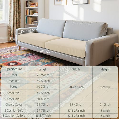 Image of CHUN YI 2 Piece Couch Cushion Covers for Sofa Seat Slipcovers Suitable with Spandex Jacquard Washable Fabric (2 Piece Sofa Cushion Covers, Ivory)
