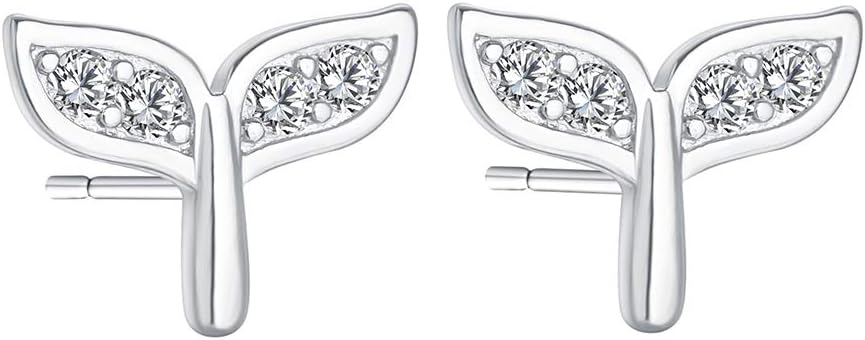 QIAMNI 925 Sterling Silver Mermaid Tail Crystal Earrings for Women CZ Zircon Silver Fish Tail Stud Earring Ocean Boho Jewelry Gift