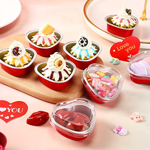 200 Sets Valentine's Day Mini Heart Cake Pan Heart Shaped Cake Pans Aluminum Mini Cake Pans With Lids 1.8 Oz/ 55 Ml Disposable Baking Cup Pan For Valentine's Mother's Father's Day Birthday Party Grill #TOP6