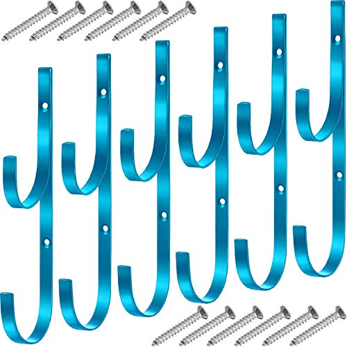 6 Colgadores de Poste de Piscina Gancho de Piscina con Soportes Metálicos para Natación con 12 Tornillos para Postes Telescópicos, Skimmers, Rastrillos de Hojas, Red, Manguera de Aspiración (Azul)