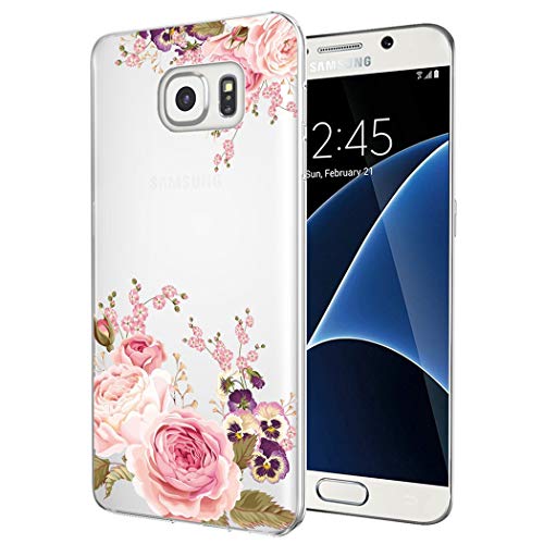 Yerebel for Galaxy S7 Case, for Samsung S7 Cute Case, Clear Flexible Bumper TPU Soft Rubber Silicone Cover Phone Case for Samsung Galaxy S7 Rose Flower