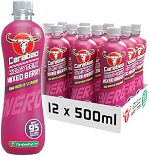 Carabao Energy Drink Mixed Berry, 12 x 500ml Bottles Case, Low Calorie, Lower Sugar, Fizzy Fruit Flavour, Vegan, Gluten Free Drink, B Vitamins, Taurine, Caffeine, No Crash, Bulk Crates, Multipack