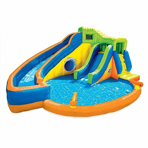 Image of Banzai Pipeline Twist Kids Inflatable Outdoor Backyard Waterpark Activity Play Center: Baby Pool, Blow Up Pool with Outdoor Slide, and a Fun Clubhouse