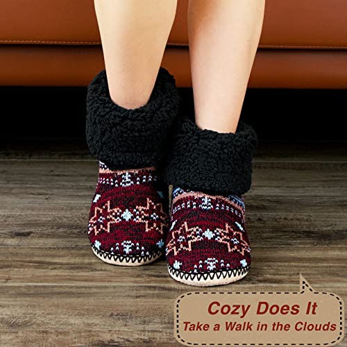Image of cosyone1997 Cable Knit Slipper Socks for Women Non Slip Soft Sole | Fuzzy sherpa lining, gripper dots, flexible bootie coverage and machine washable care for warm, comfortable indoor wear