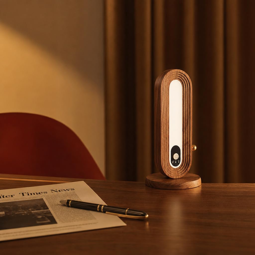 LED Tischlampe mit Bewegungsmelder Holz Akku Tischleuchte Kabellos 3000K Warmweiß Dimmer Nachtlicht Ohne Otromanschluss Wandleuchte Magnetisch Sensorlampe Batteriebetrieben mit Schalter
