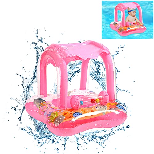 AOUVT Sedile Salvagente con Parasole, Giocattoli Galleggianti da Piscina, Rosa con Campanello,...