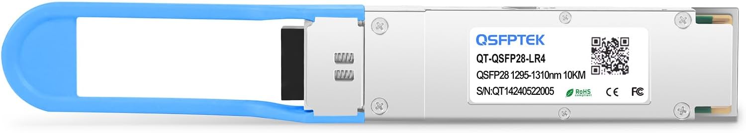 Top view of QSFPTEK 100G QSFP28 Transceiver Module label.