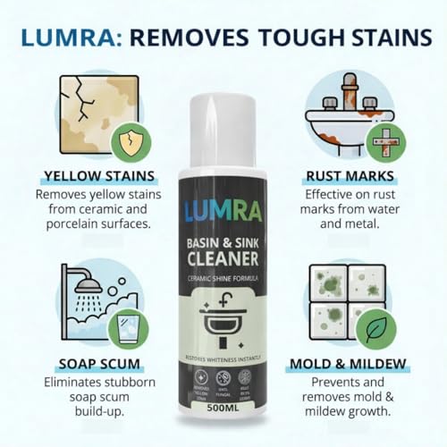 Image of Basin & Sink Cleaner 100ml | Ceramic Cleaning Liquid for Bathroom & Kitchen Sinks | Helps Remove Yellow Stains, Hard Water Marks & Limescale | Shine Care Formula