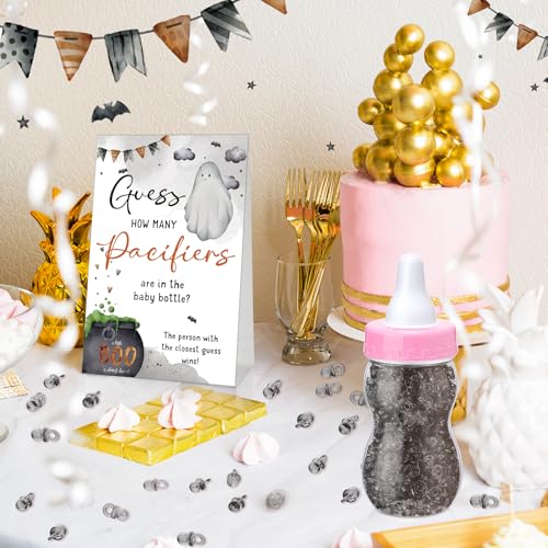 Image of Roowest 512 Pcs Baby Shower Games Guess How Many Pacifiers Sign 100 Small Guessing Games 10 HB Pencils 750ml Milk Bottle 400 Acrylic Pacifiers Decoration for Guest Gender Reveal (Pink,Halloween)