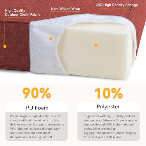 Image of 6 inch Thick Outdoor Chair Cushions - 24 inch* 24 inch Patio Furniture Cushions with Water Resistant & Removable Cover, 28D High Density Sponge Patio Cushion for Outdoor Furniture Couch Chair Red