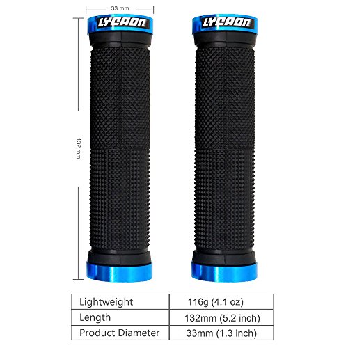 LYCAON Poignées de Guidon de vélo, poignée de butée de Bicyclette antidérapante avec Serrure en Aluminium, poignée de vélo pour Scooter Cruiser Chaise roulante en vélo (Bleu) – vue 2