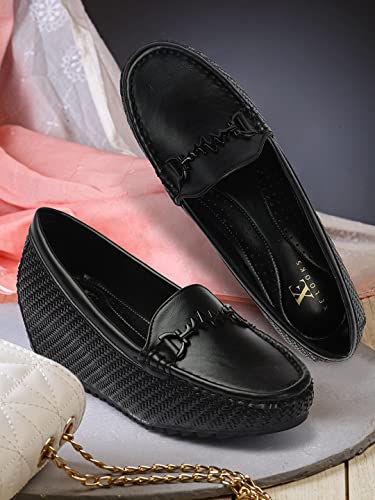 Image of XE Looks Women's Ballet Wedges Shoes | Comfortable and Trendy Slip-On Loafers with Cushioned Footbed and Textured Sole | Mules Wedges for Girls - Ideal for Casual and Formal Wear