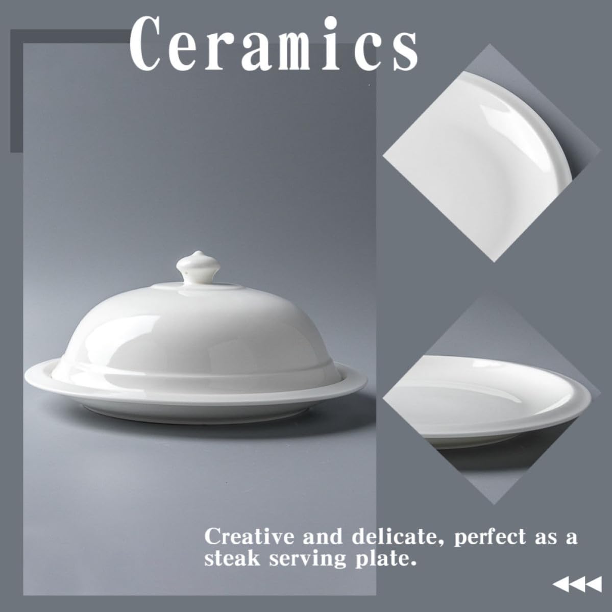 Plato de Cerámica Blanco y Adecuado para Servir Postres y Platos de Carne Fácil de Limpiar con Tapa Estilo Francés para Restaurante y Hotel