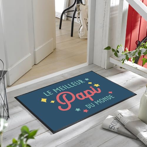 Paillasson Bleu Papi du Monde 75x50cm | Tapis Entrée Maison