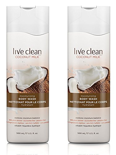 Live Clean Coconut Milk Moisturizing Body Wash (Pack of 2) with Certified Organic Coconut Extract and Oil, Petrolatum-free, Phthalate-free and Paraben-free, 17 oz