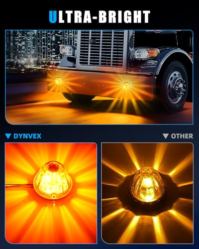 Image of Ultra-Bright 3 Function 360 Rotation Strobe Watermelon Lights for Semi Truck, [3 Lighting Modes] Amber ABS Lens Amber LED Side Marker Signal Lights for Kenworth Peterbilt Freightliner, 2 PCS