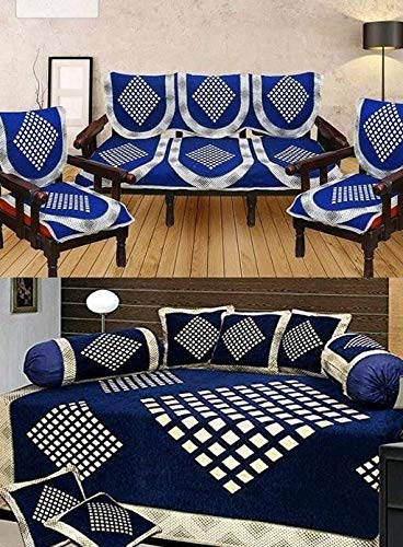 Excell loomtex Presents atractive Diamond Print Diwan Set which Contains 1 bedsheet, 2 bolsters, 5 Cushion Cover.&10 Sofa Cover-image-47