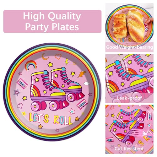 Image of Qyeahkj 100 Pcs Roller Skating Party Plates and Napkins Set Pink Roller Skate Birthday Decorations Supplies Tableware Roll Skating Themed Party Favors for Girls Birthday Decorations Serves 25