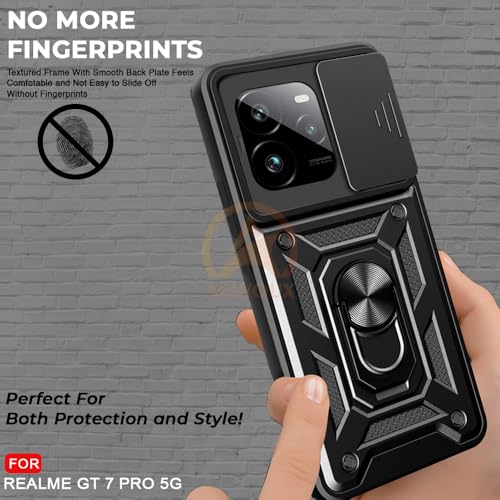 Image of Armor Bumper Back Cover Case for Realme GT 7 Pro 5G Rotating Camera Cover, Ring Holder & Kickstand | Heavy Duty & 360 Degree Protection Realme GT 7 Pro 5G Back Cover (Black)