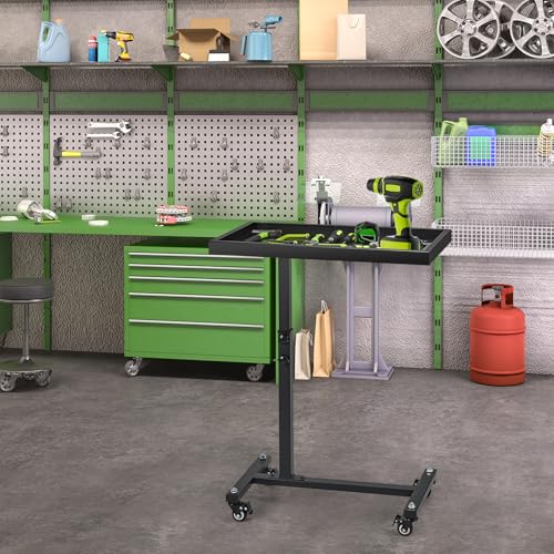 Adjustable Work Table with Wheels, Mechanic Rolling Tool Tray Table for Garage Repair Shops DIY, 220LBS Capacity Mobile Heavy Duty Steel Tool Cart (Black) - Image 8