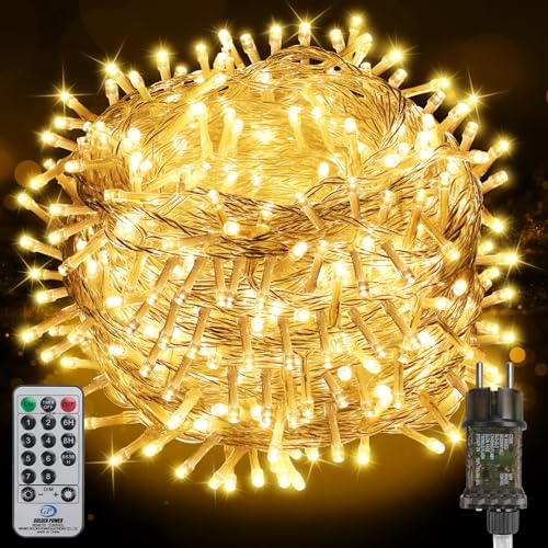 FairyGlim Catena di luci natalizie con telecomando, 50 m, 500