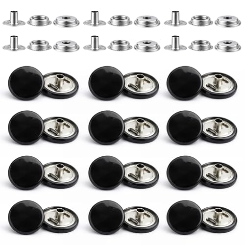 Boutons pression 15mm noir brillant Weddecor en 4 parties pour projets de maroquinerie