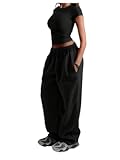 Women's Wide Leg Joggers Sweatpants Baggy Y2k Elastic Waist Straight Leg Flared Loose Track Pants Bottoms