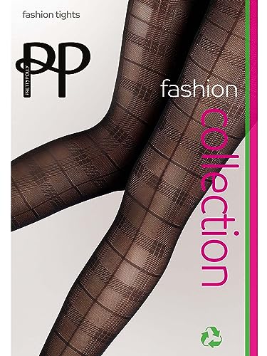 Women's Tartan Pattern Tights- sustainable yarn tight with checkered pattern, sheer black, Black (Black), One Size (Fits L-2XL)2