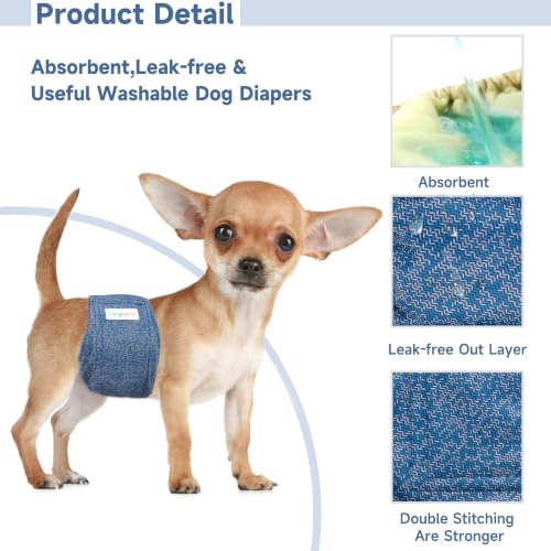 Image of Langsprit Male Belly Bands for Dogs (Pack of 3) - Dog Diapers Male - High Absorbing Dog Wraps Washable - Reusable Small Doggy Doggie Puppy Dog Diapers Jeans XXL