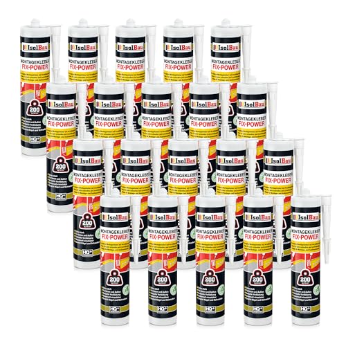Isolbau Montagekleber Fix-Power - 20 x 480 g Styroporleber, Kraftkleber, Alleskleber, Baukleber für Innen- & Außenbereich - 200 kg / 10 cm - Weiß