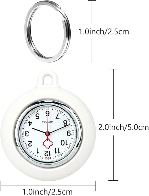 Nurse Fob Watch with Waterproof Silicone Cover, Lightweight Easy Read Clip On Badge Watch with Second Hand for Nurses Doctors Nursing Students Shift Work