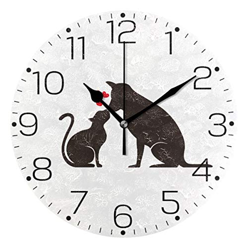Zzaeo Black Cat Dog Silhouette Animals Wall Clock Fashion Frameless Decorative Clock For Kitchen Bedroom Living Room Classroom Home Decor - Round Shape #TOP7
