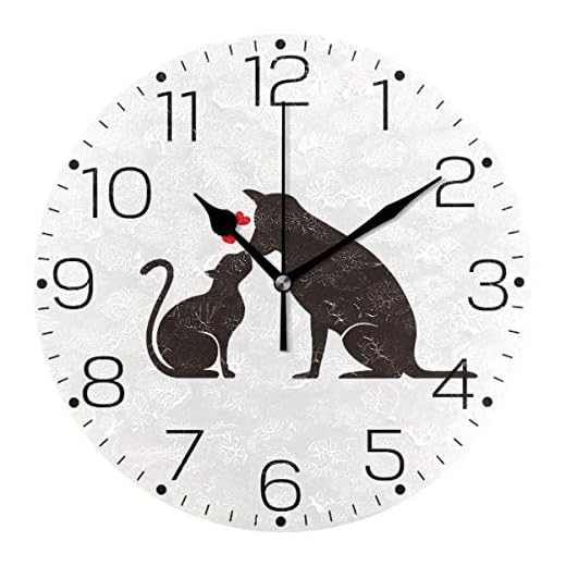 ZZAEO Black Cat Dog Silhouette Animals Wall Clock Fashion Frameless Decorative Clock for Kitchen Bedroom Living Room Classroom Home Decor - Round Shape