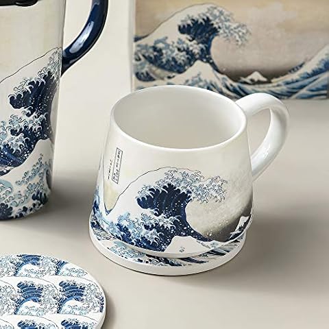 DUSVALLY Ceramic Mug The Great Wave Mug Ceramic Coffee Mug ,Tea Cup with Handle and Gift Box 12oz ,Wave Cover